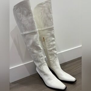 White Cowgirl Knee-high Embroidered Women's Cowboy Boots Size 7